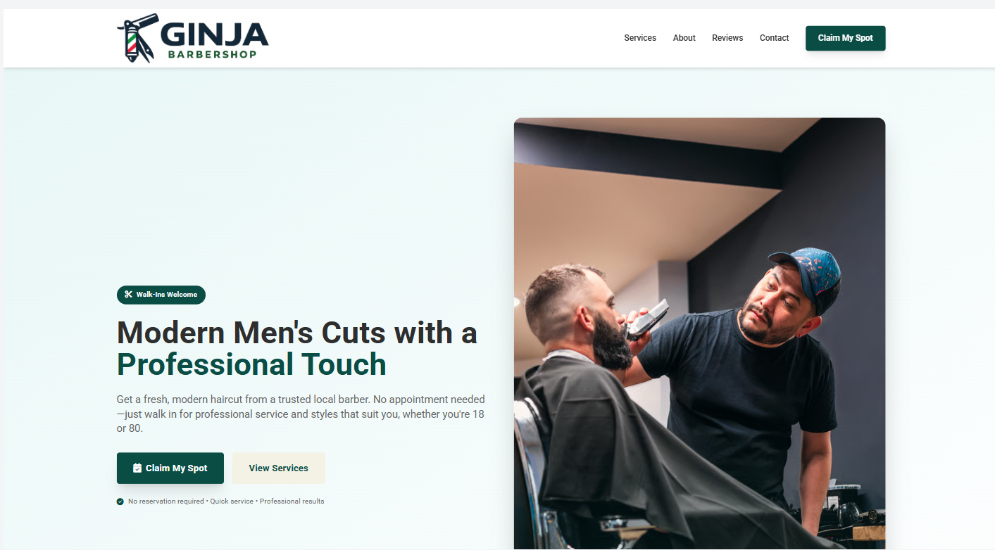 Ginja Barbershop Homepage